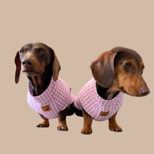 Pink Houndstooth Dachshund Fleece Jumper / Sweater | Sausage Dog Box