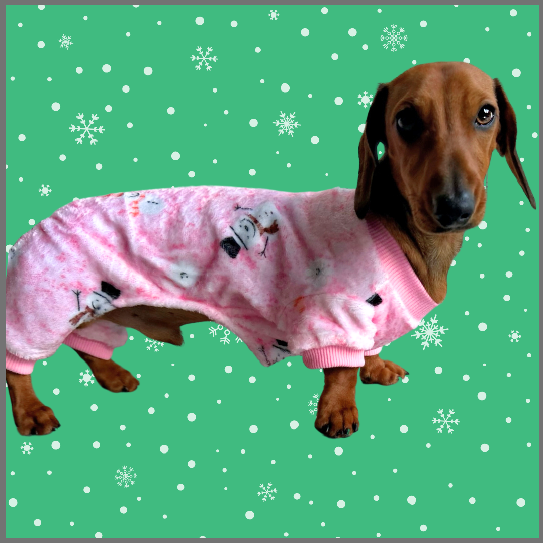 Snow Cute Dachshund Christmas PJ Onesie Outfit - Pink