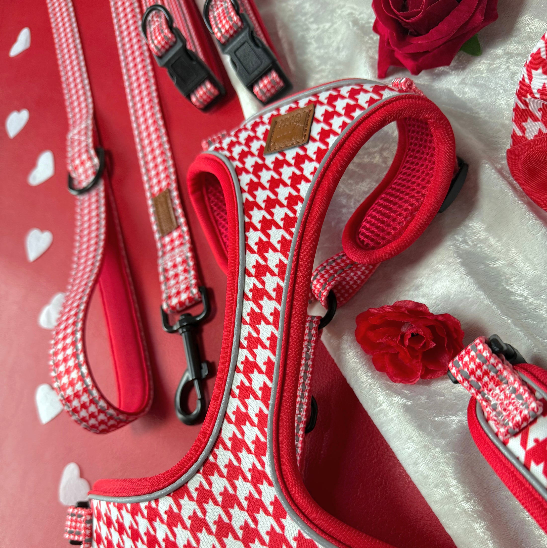 Red Houndstooth DoxieLite Dachshund Harness