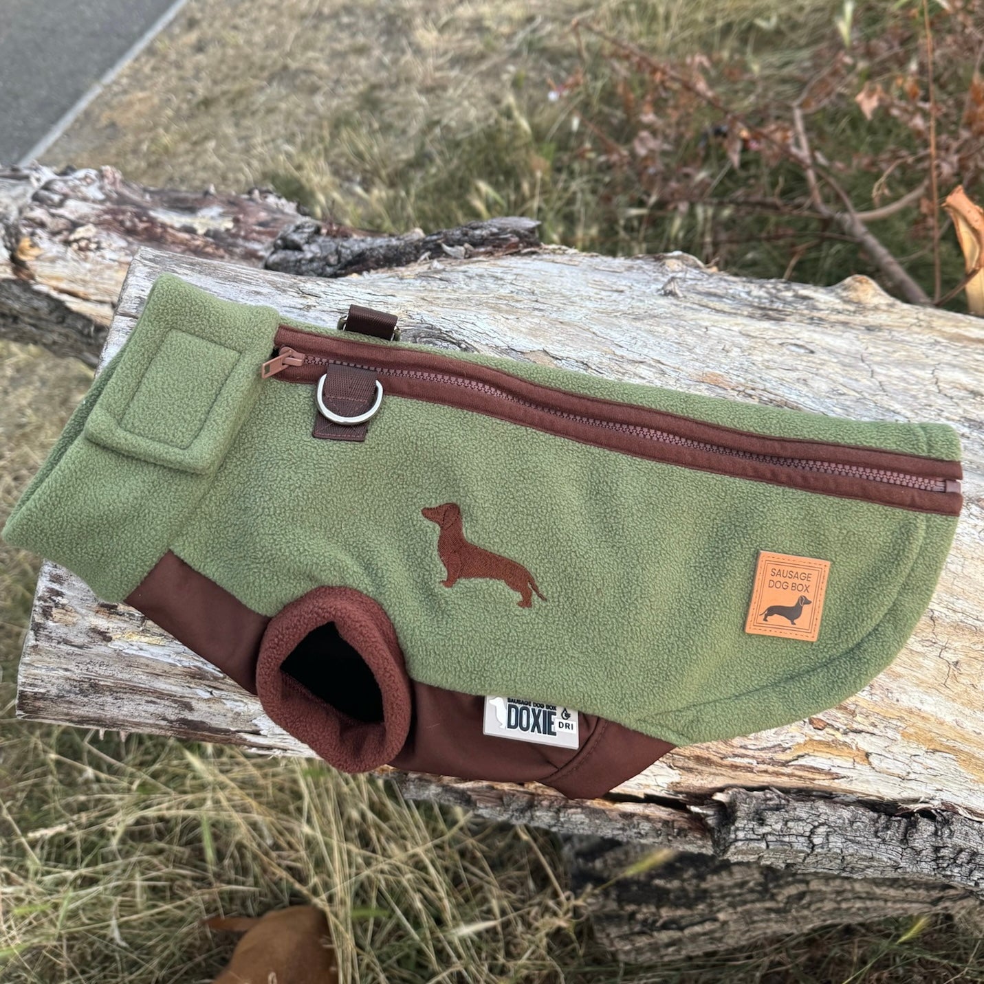 Pistachio Waterproof Dachshund Harness Fleece | DoxieDri by Sausage Dog Box
