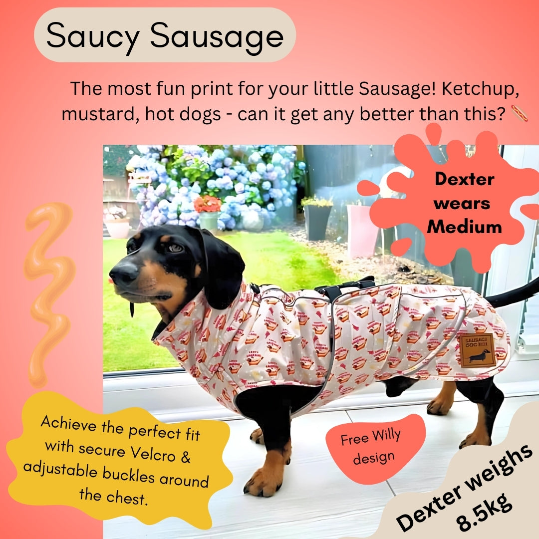 Warm Waterproof Dachshund Coat - Saucy Sausage Raincoat In Hot Dog Design