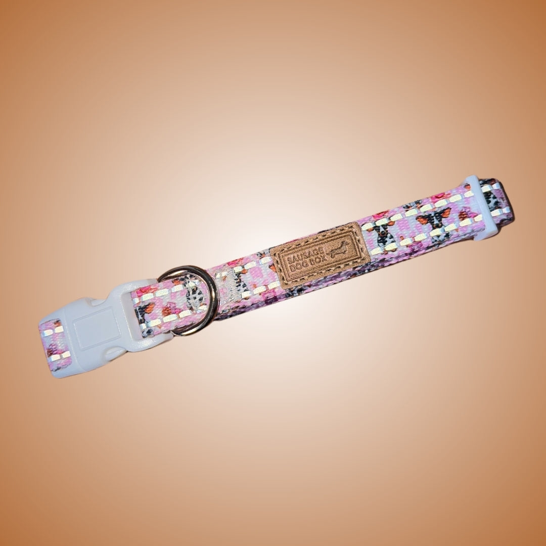 Pink Cow Adjustable Dachshund Dog Collar - Sausage Dog Box