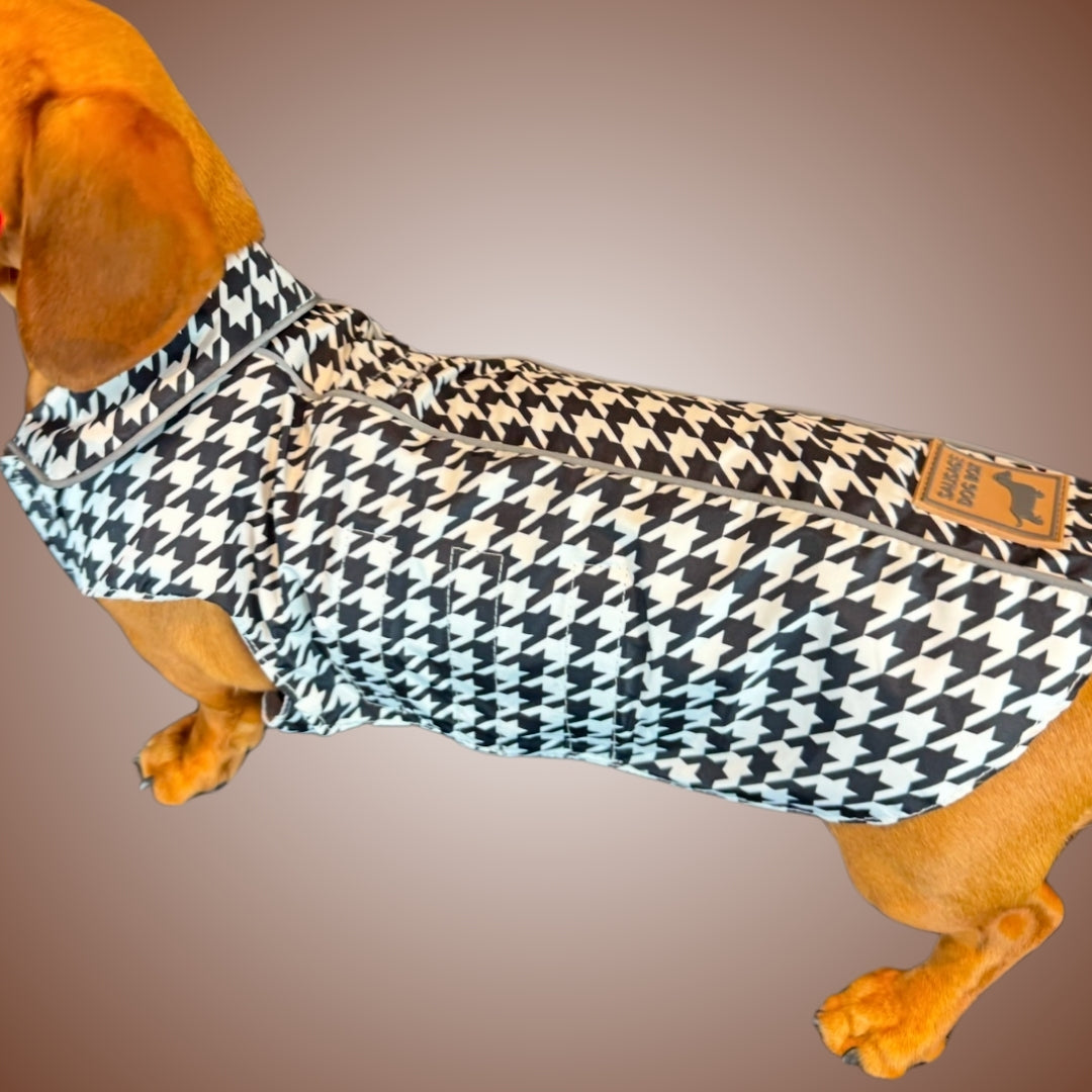 Houndstooth 'Dach-A-Mac' Dachshund Rain Mac In Bag Sausage Dog Box Folda