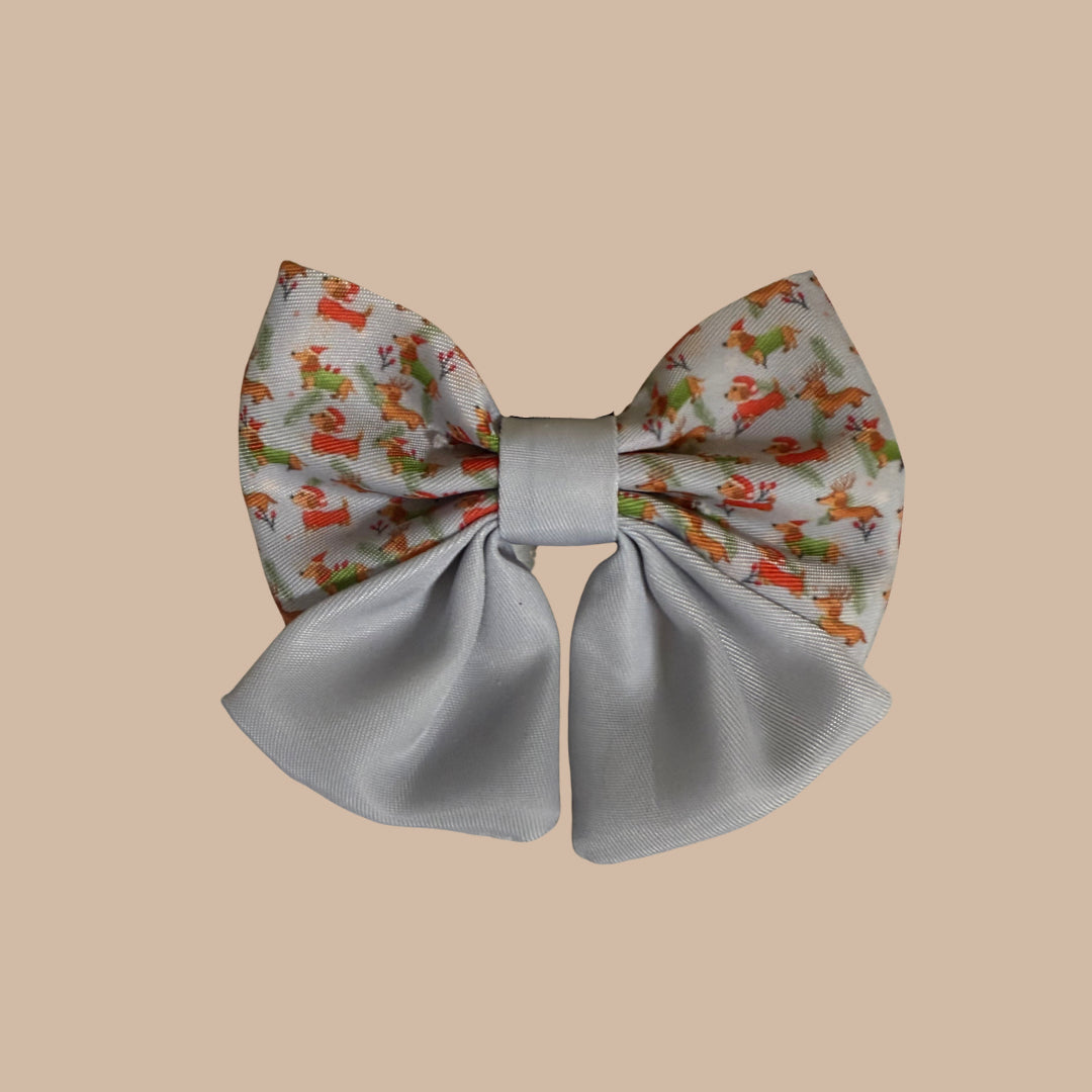 Frosty Sausage Christmas Sailor Bow