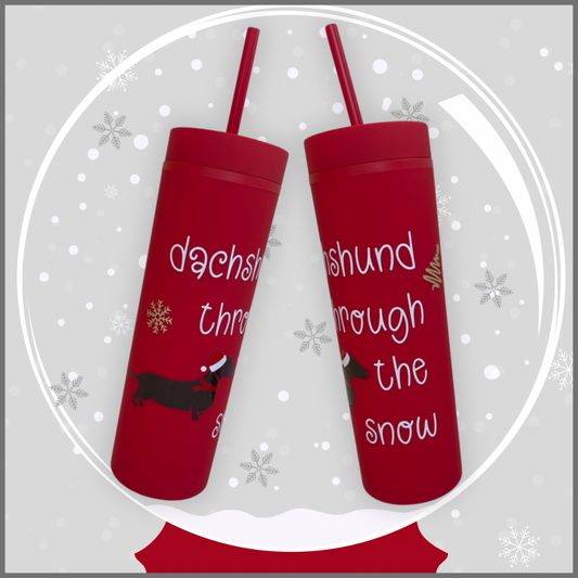 Sausage Dog Box Skinny Christmas Tumbler Drinks Cup