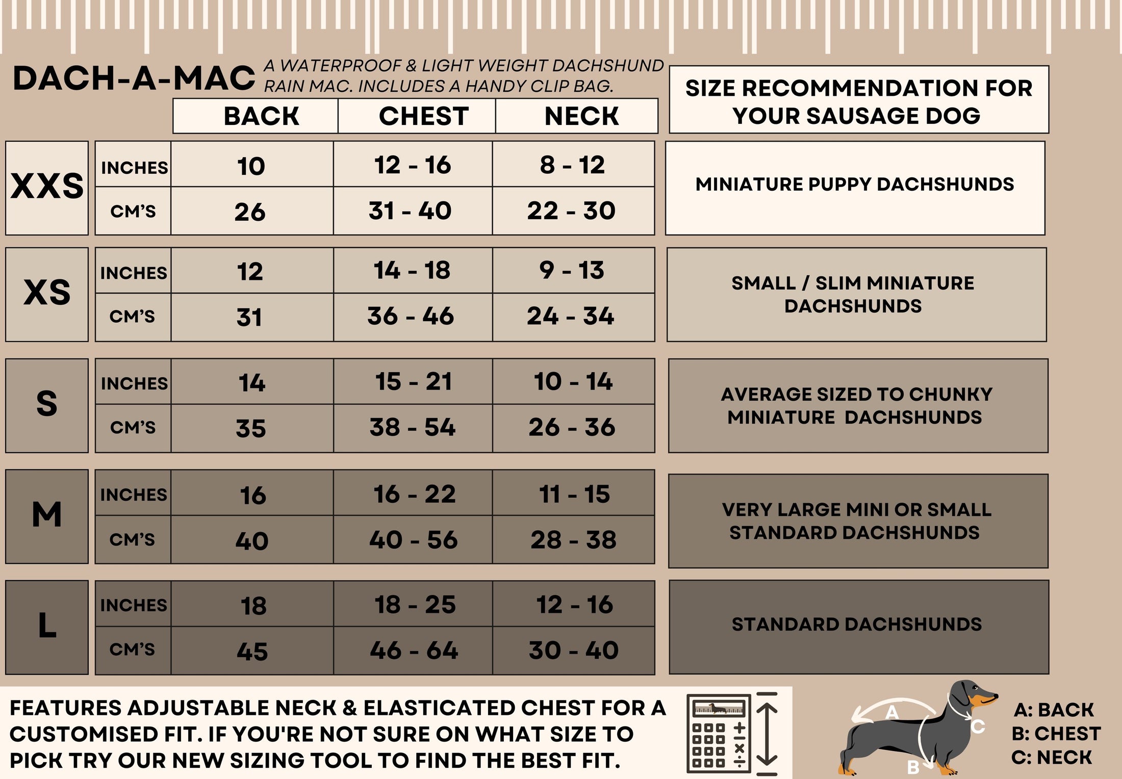 Houndstooth 'Dach-A-Mac' Dachshund Rain Mac In Bag Sausage Dog Box Folda