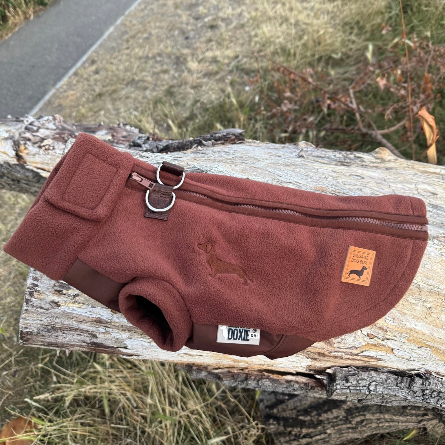 Chocolate Waterproof Dachshund Harness Fleece | DoxieDri by Sausage Dog Box