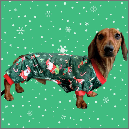 Santas Little Helper Dachshund Christmas Pj Onesie Outfit - Green