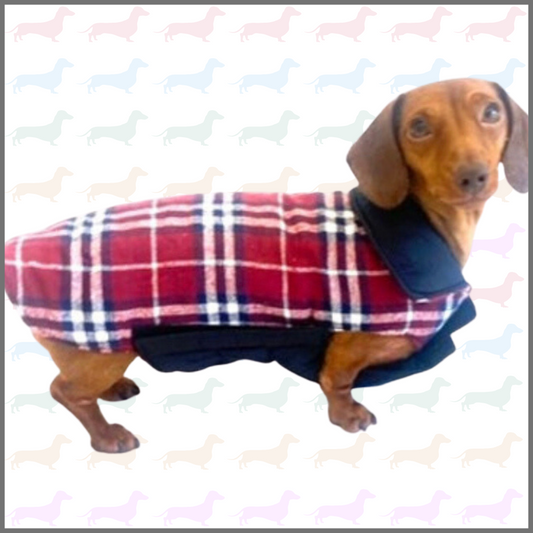 Dachshund Coat Reversible Plaid Red Sausage Dog Jacket