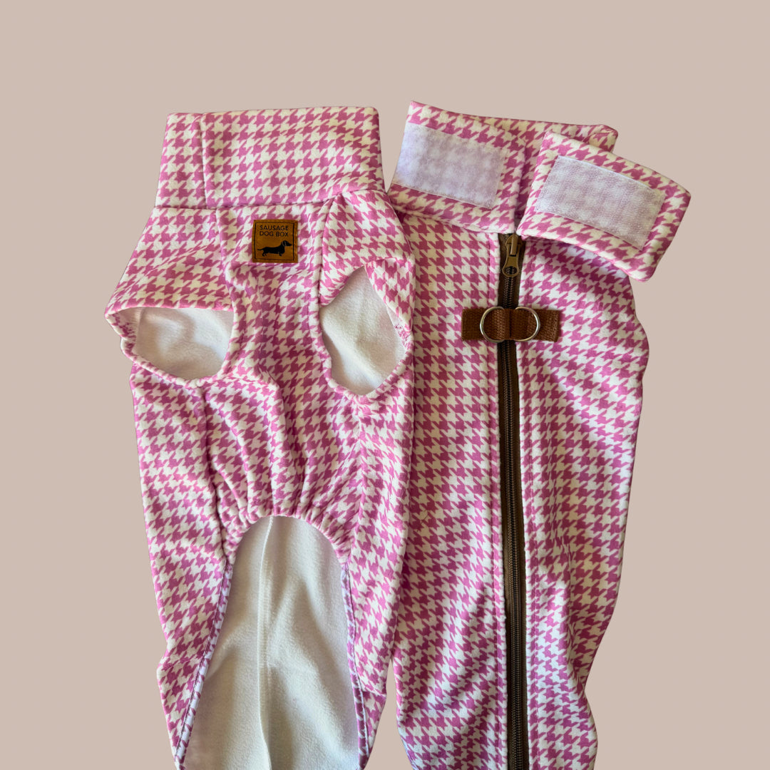 Pink Houndstooth Dachshund Fleece Jumper / Sweater | Sausage Dog Box