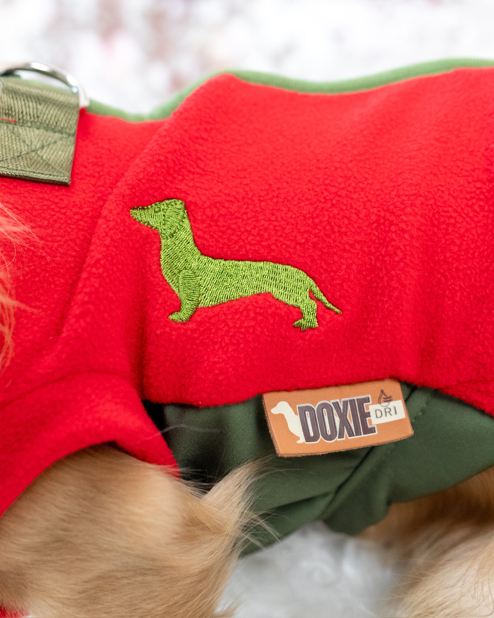 Mistletoe Kisses Waterproof Dachshund Harness Fleece | Sausage Dog Box DoxieDri