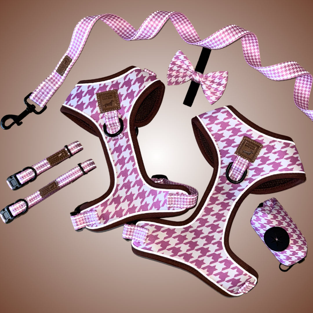 Pretty Pink Houndstooth Sausage Dog Bow Tie