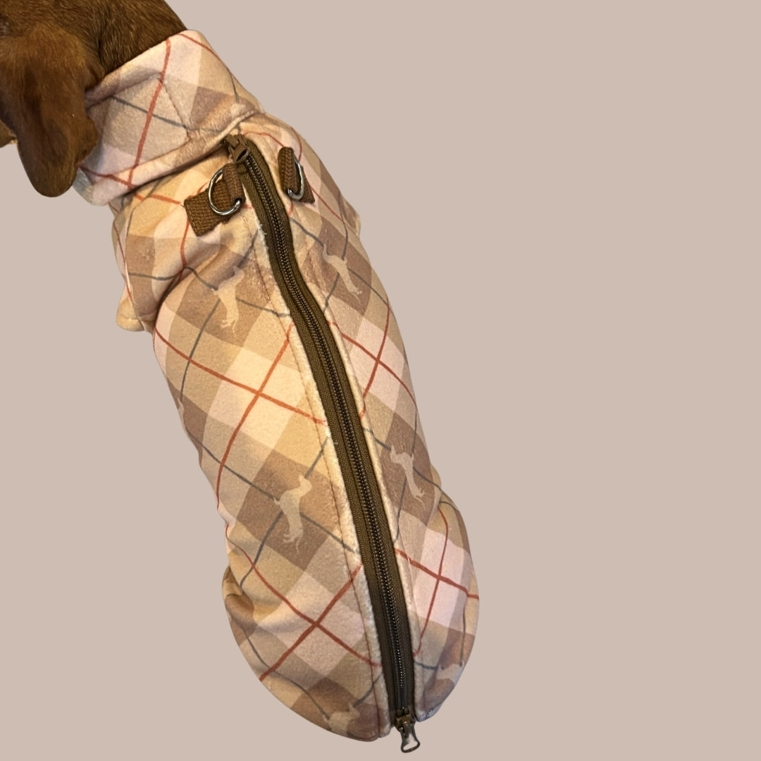 Chestnut Plaid Fleece Dachshund Dog Jumper