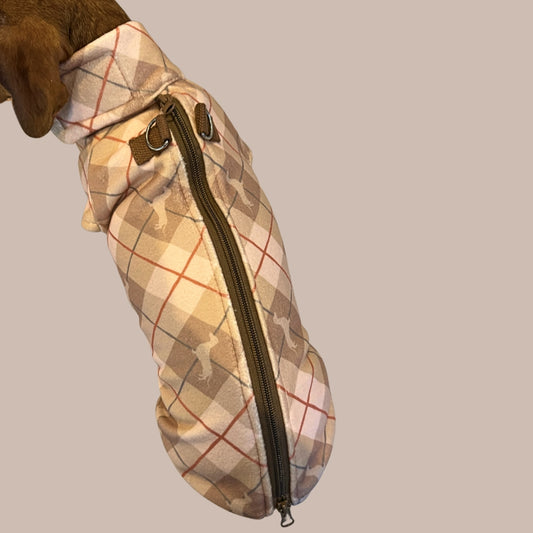 Chestnut Plaid Fleece Dachshund Dog Jumper
