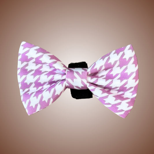 Pretty Pink Houndstooth Sausage Dog Bow Tie