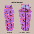 Load image into Gallery viewer, Fun Floss Purple Circus Dachshund Fleece Jumper / Sweater | Sausage Dog Box
