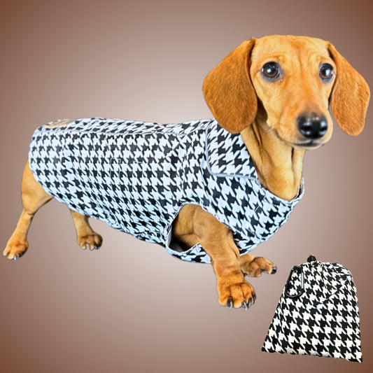 Houndstooth 'Dach-A-Mac' Dachshund Rain Mac In Bag Sausage Dog Box Folda