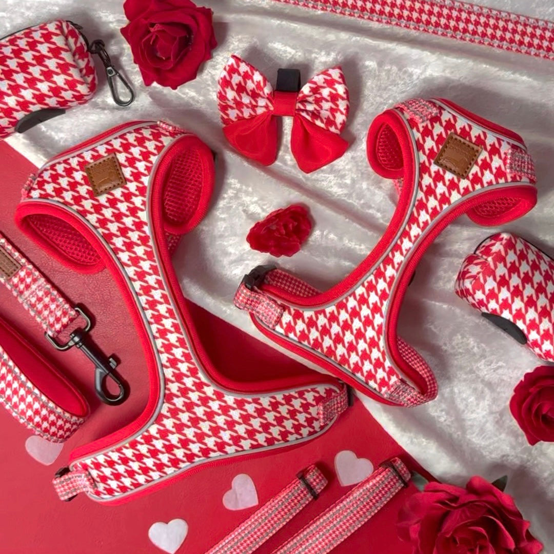 Red Houndstooth DoxieLite Dachshund Harness