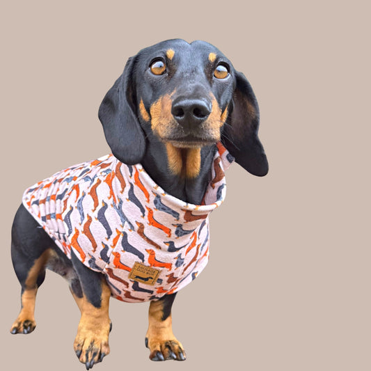 Beige Sophisticated Sausage Long Dog Zipper Dachshund Fleece Jumper / Sweater