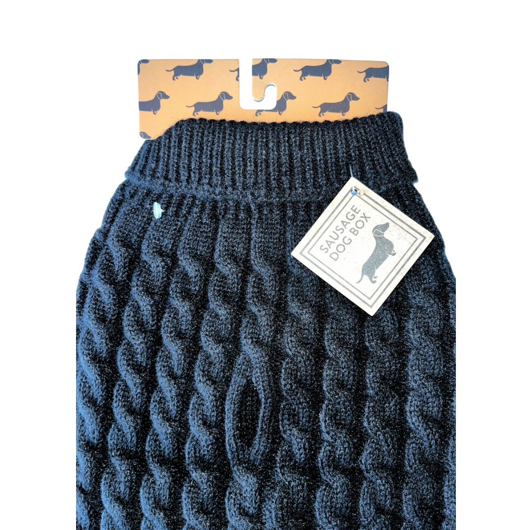 Jet Black Luxury Cable Knit Dachshund Jumper