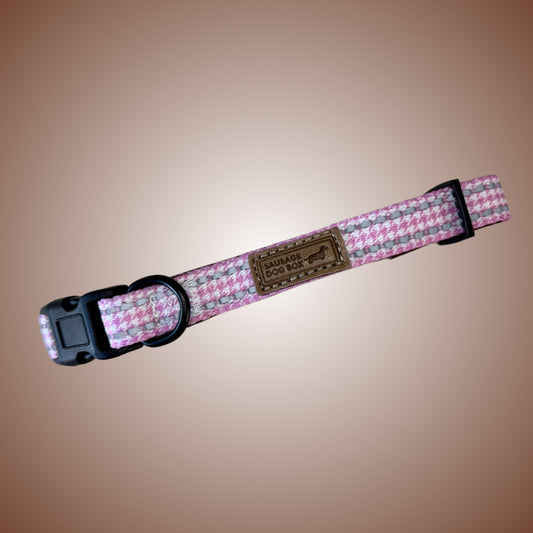 Pretty Pink Houndstooth Adjustable Dachshund Collar - Sausage Dog Box