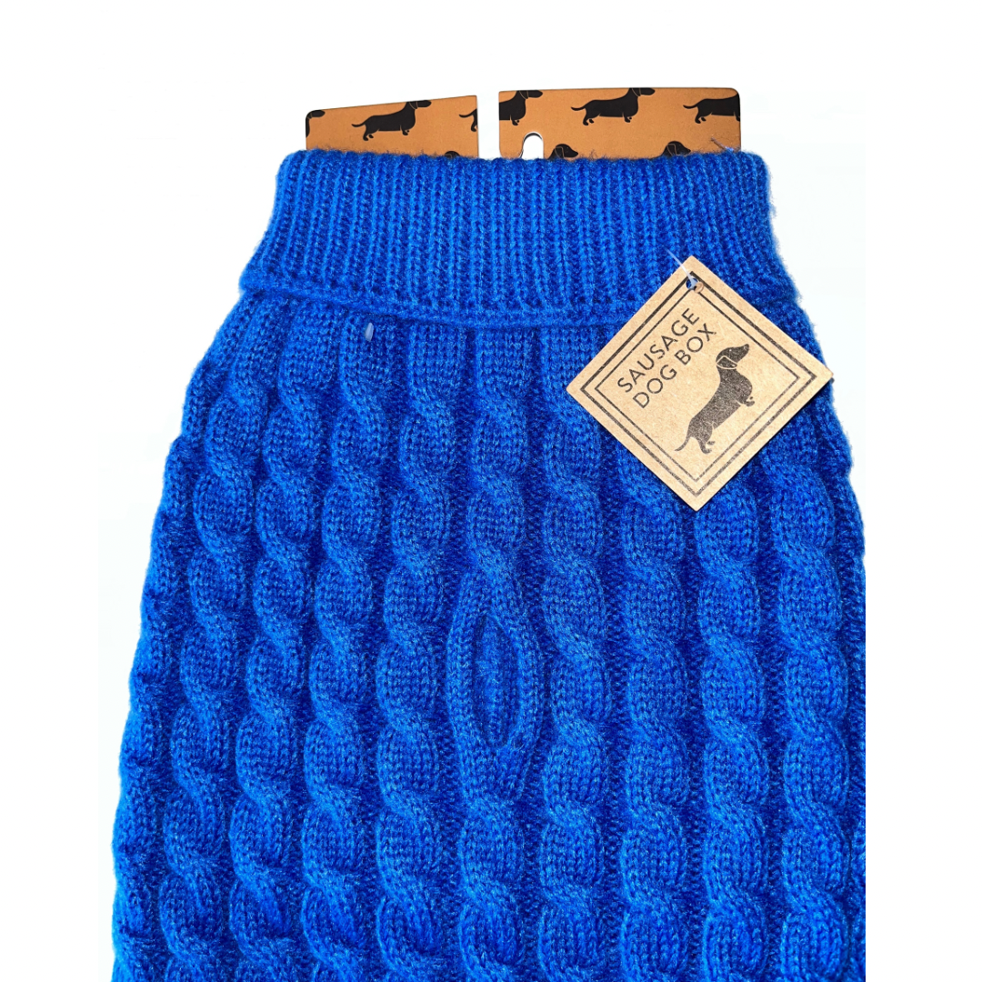 Royal Blue Luxury Cable Knit Dachshund Jumper