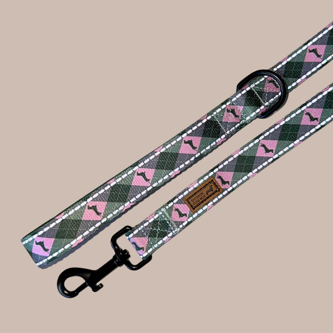 Pink Rosewood Argyle Dog Lead