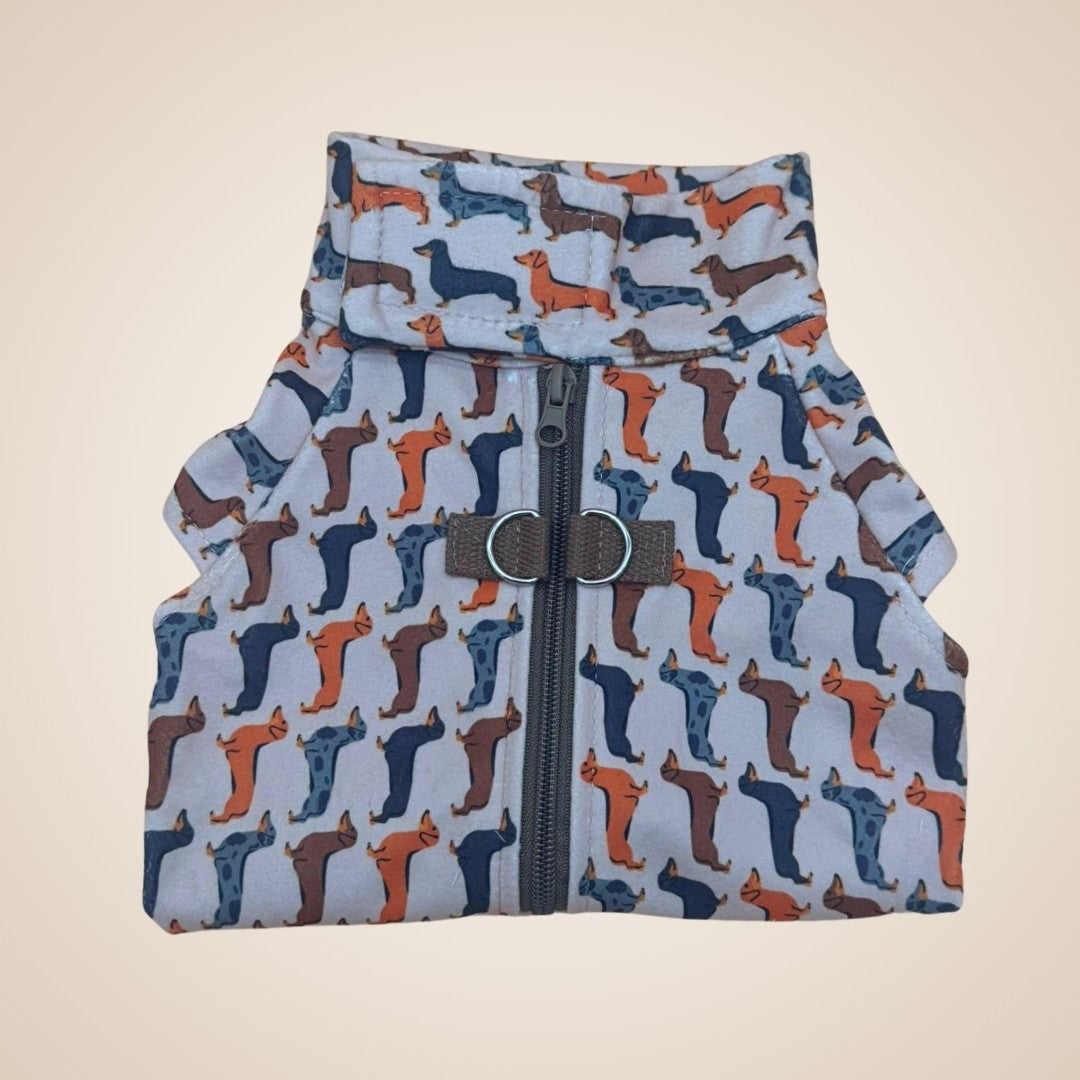 Beige Sophisticated Sausage Long Dog Zipper Dachshund Fleece Jumper / Sweater