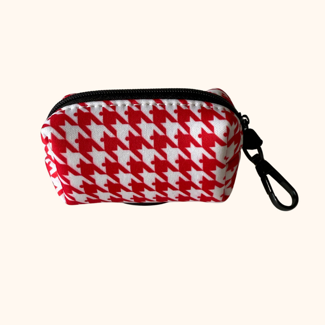 Red Houndstooth Clip On Poop Bag Holder