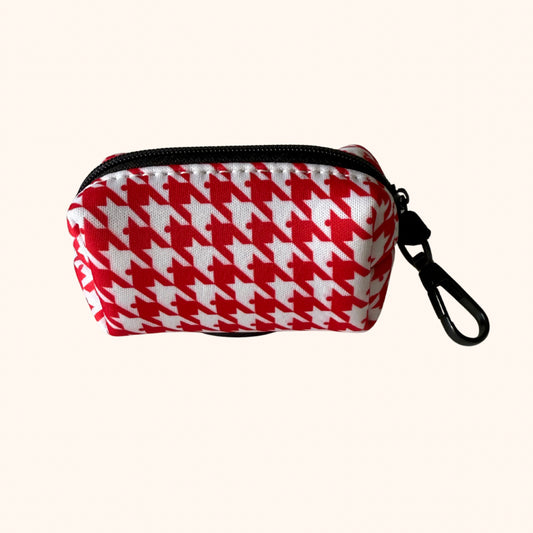 Red Houndstooth Clip On Poop Bag Holder
