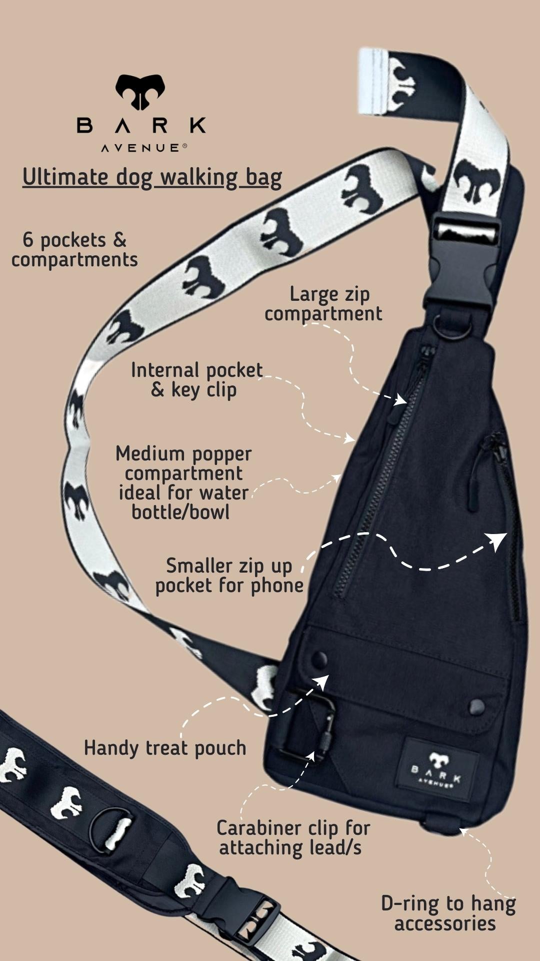 BARK AVENUE Hands-free Dog Walking Bag