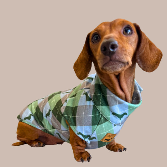 Blue Highland Argyle Fleece Dachshund Long Dog Zipper Jumper