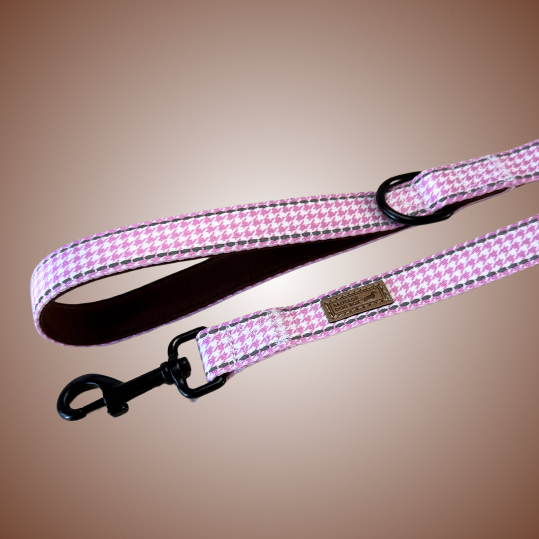Pretty Pink Houndstooth Sausage Dog Walking Lead