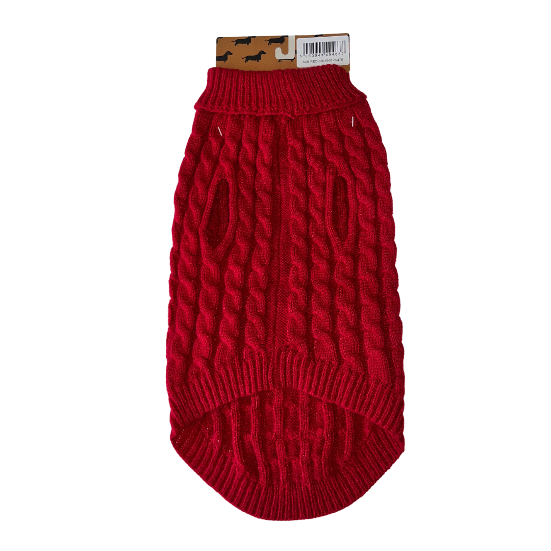 Cranberry Red Cable Knit Dachshund Jumper Sweater - Sausage Dog Box