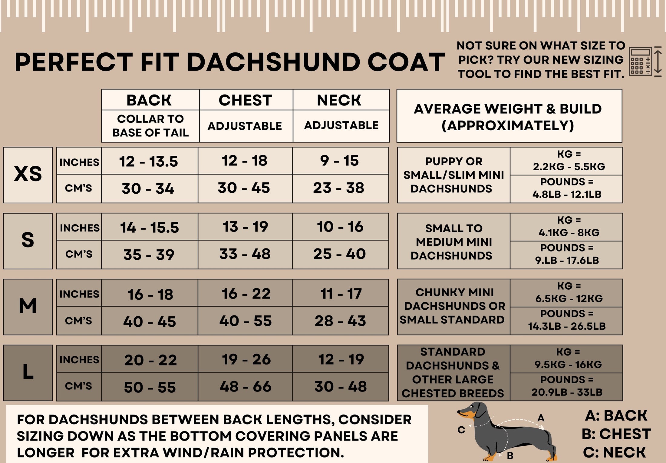 Beige Sophisticated Sausage Waterproof Polartec Fleece Dachshund Dog Coat