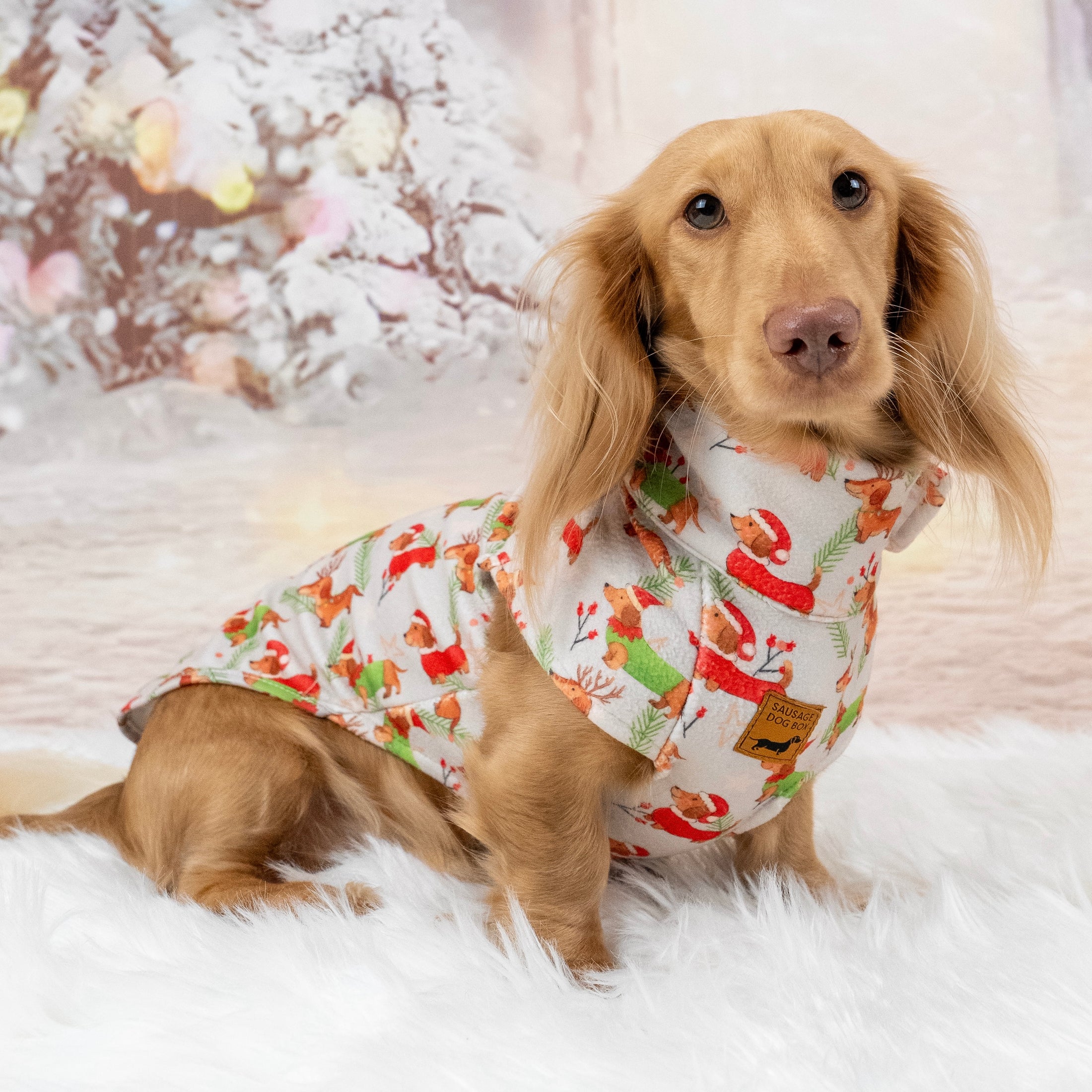 Frosty Sausages Christmas Dachshund Jumper - Long Dog Zipper Fleece
