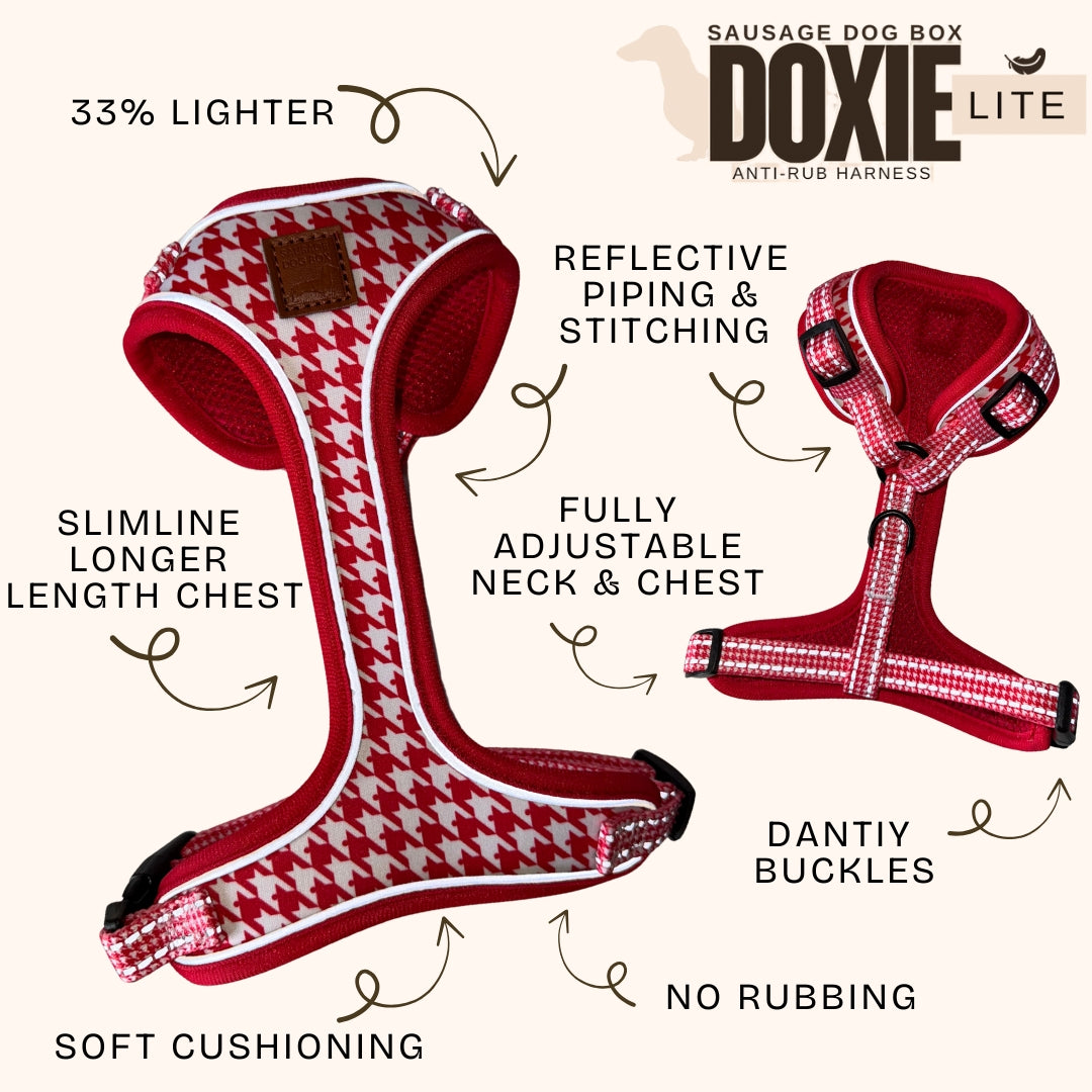 Red Houndstooth DoxieLite Dachshund Harness