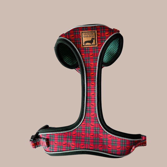 Tart'n Up Anti-Rub Dachshund Harness Red Tartan Sausage Dog Print