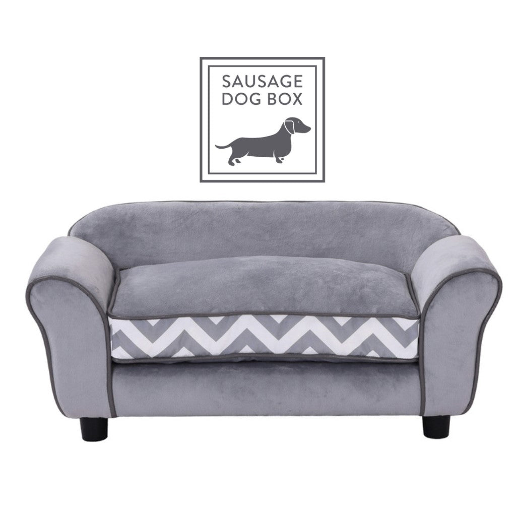 Sausage Dog Box Grey Zig Zag Bed/Sofa