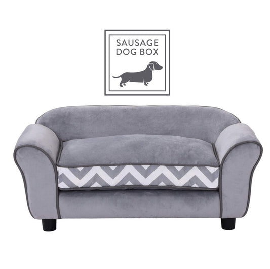 Sausage Dog Box Grey Zig Zag Bed/Sofa