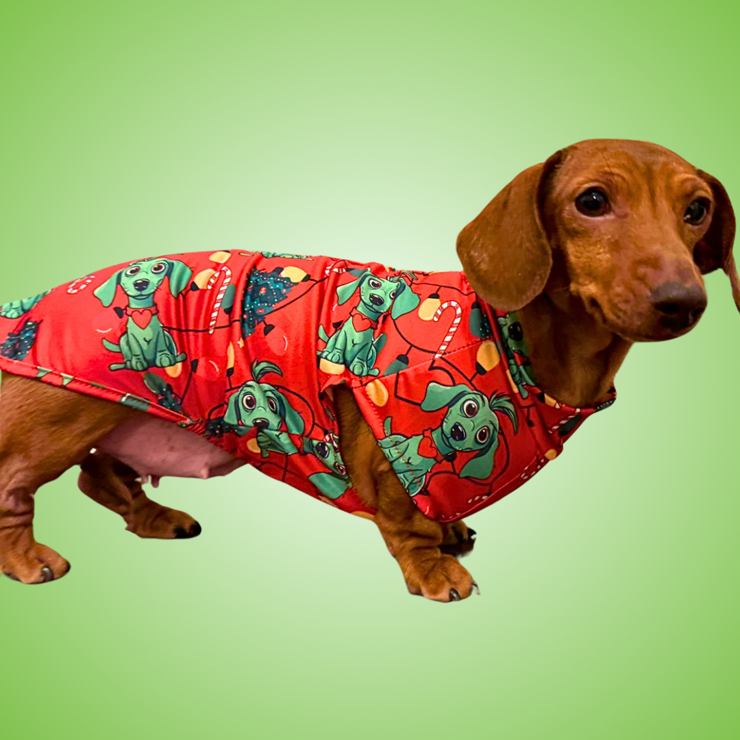 Red Dachshund Christmas Second Skin Tee - ‘Meanie Weenie’ | Sausage Dog Clothes