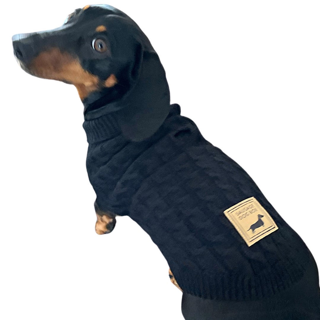 Jet Black Luxury Cable Knit Dachshund Jumper