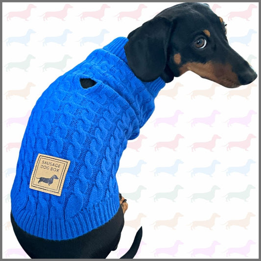 Royal Blue Luxury Cable Knit Dachshund Jumper