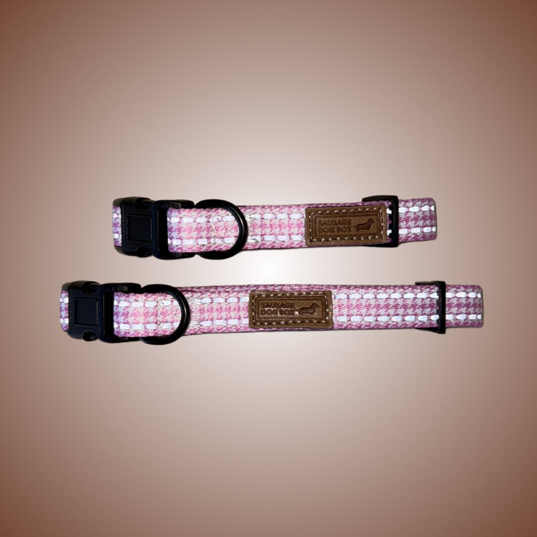 Pretty Pink Houndstooth Adjustable Dachshund Collar - Sausage Dog Box