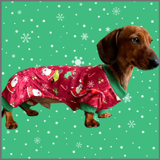Santas Little Helper Dachshund Christmas PJ Onesie Outfit - Red