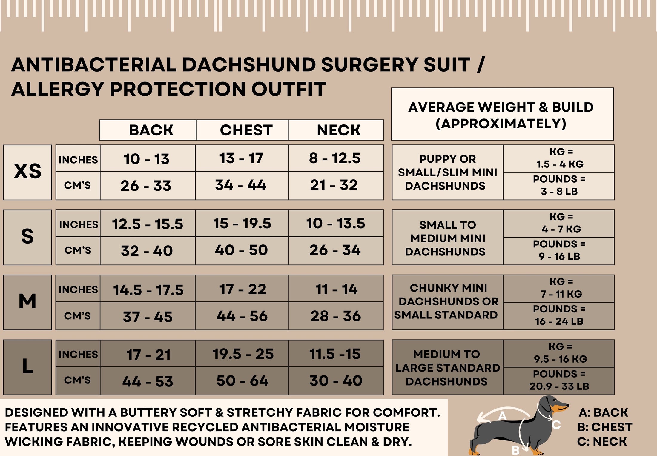 Antibacterial Dachshund Dog Surgery Suit | Sausage Dog Recovery / Allergy Outfit