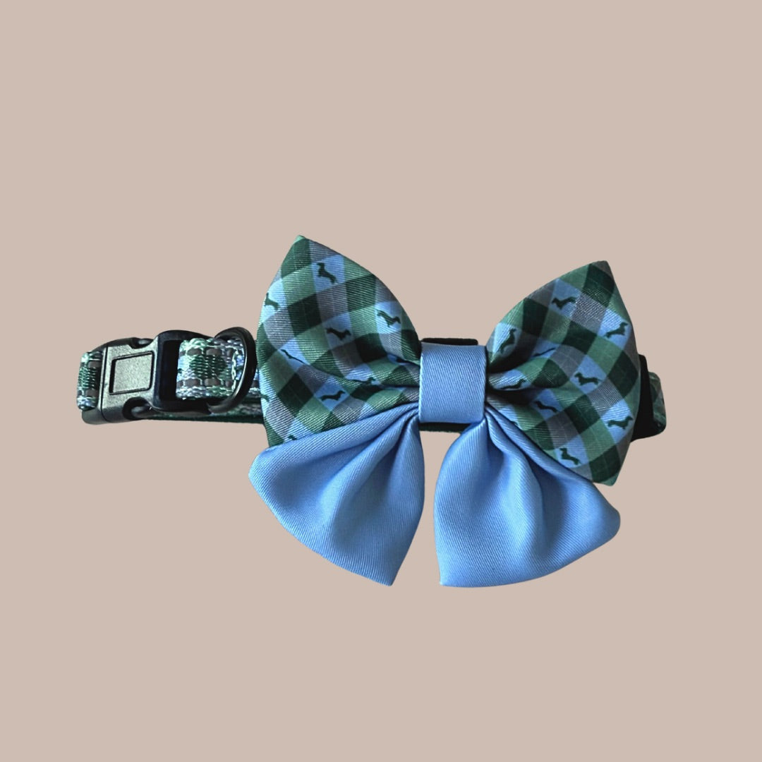 Blue Highland Argyle Sailor Bow for Dogs