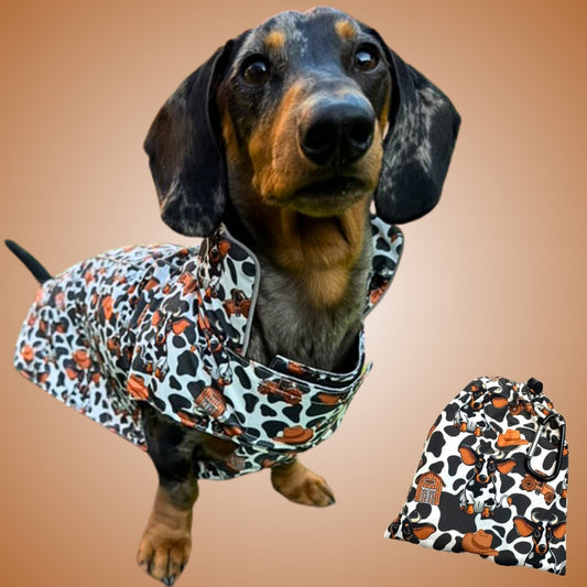 Howdy Cowboy 'Dach-A-Mac' Dachshund Rain Mac In Bag Sausage Dog Box Coat