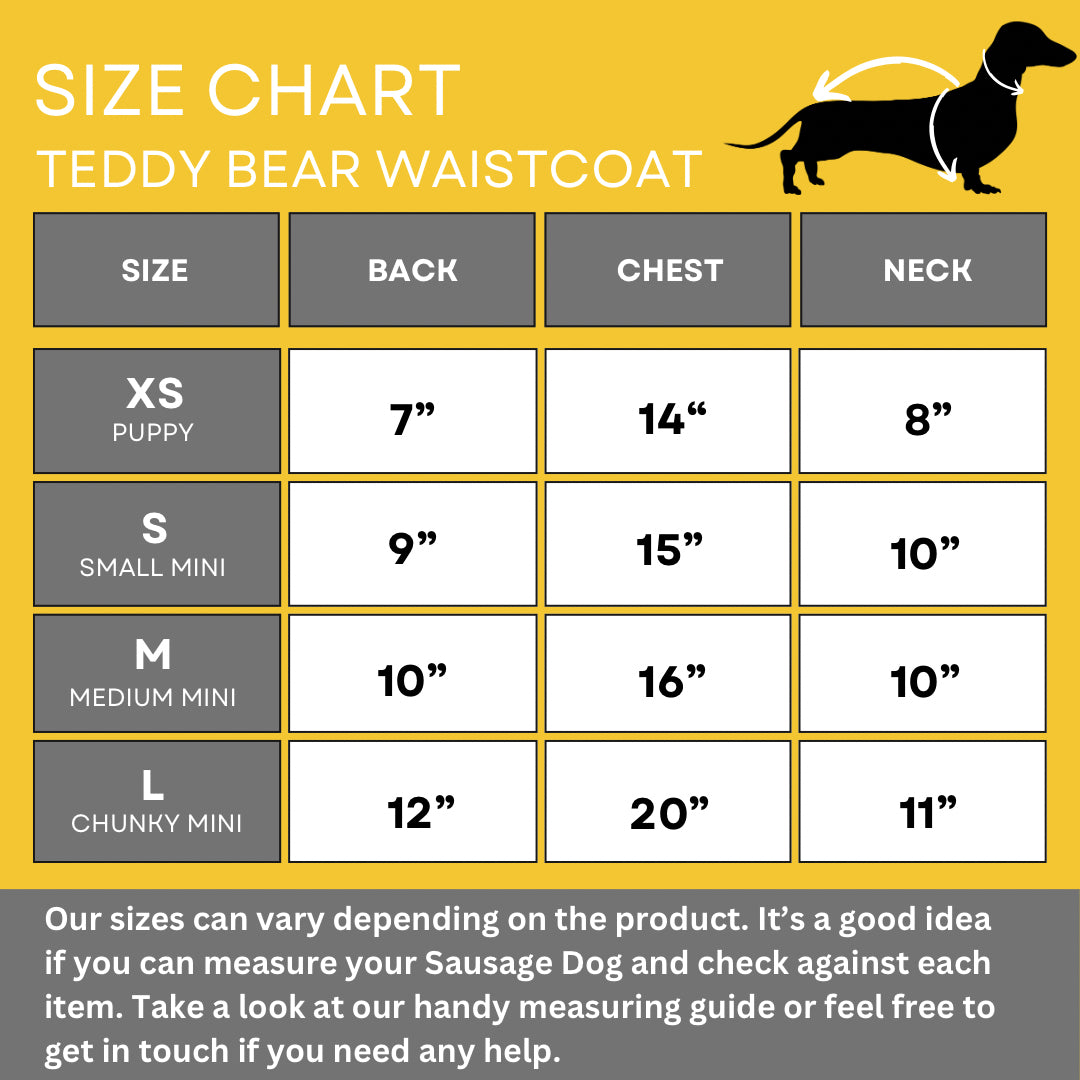 CLEARANCE - Sausage Dog Box Dachshund Teddy Bear Waistcoat - Black