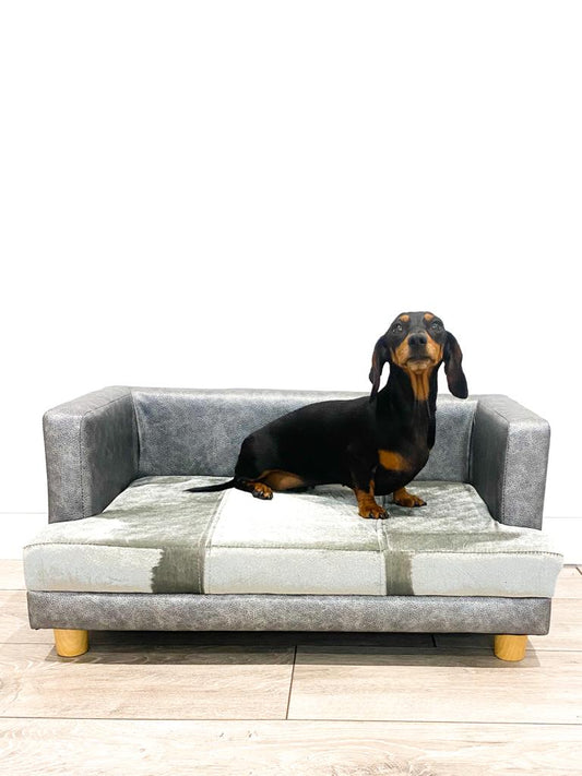 Sausage Dog Box Luxury Grey Leather Look Sofa Bed
